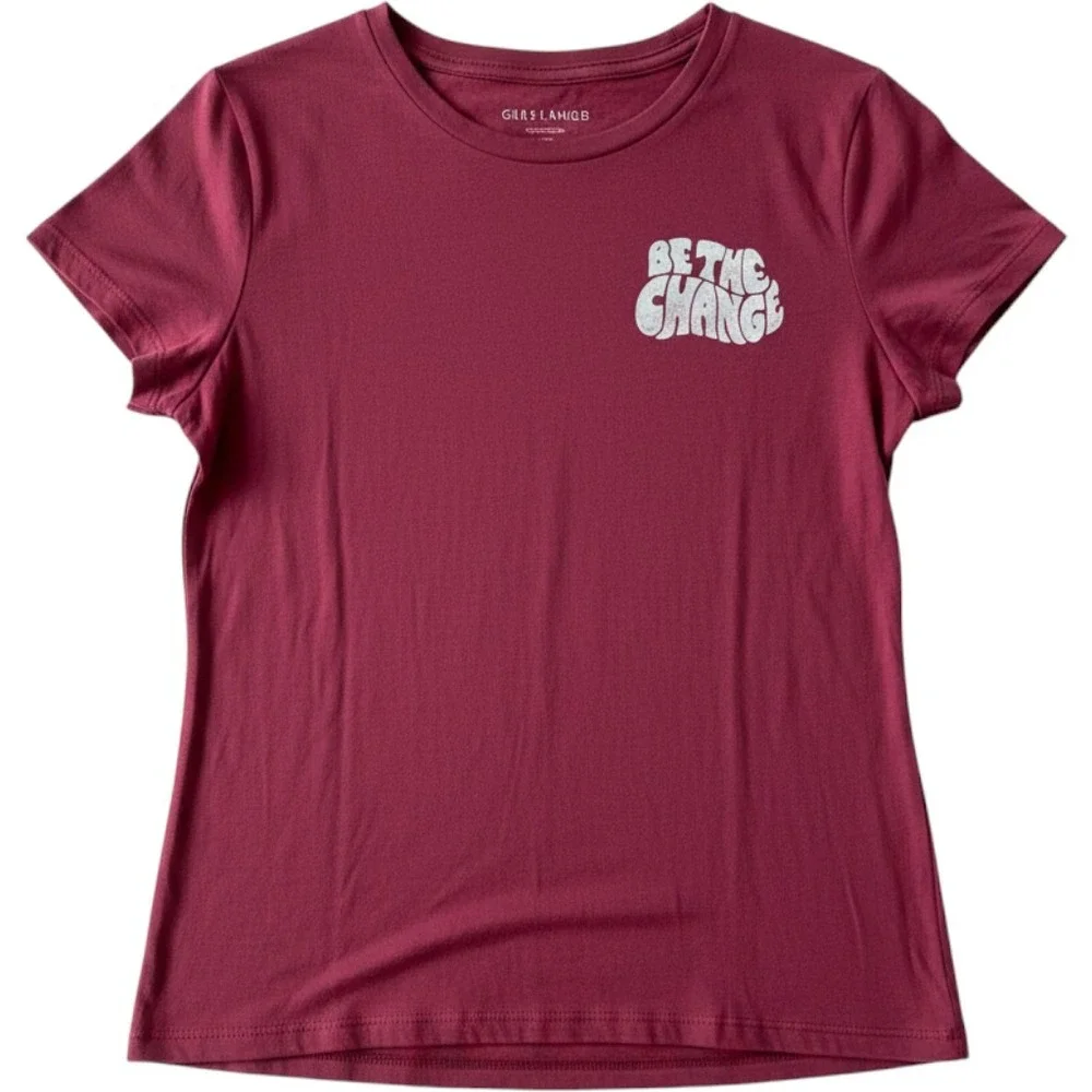 Old Navy Kids Girls Be The Change Butterfly Graphic T-Shirt Burgundy Large 10-12